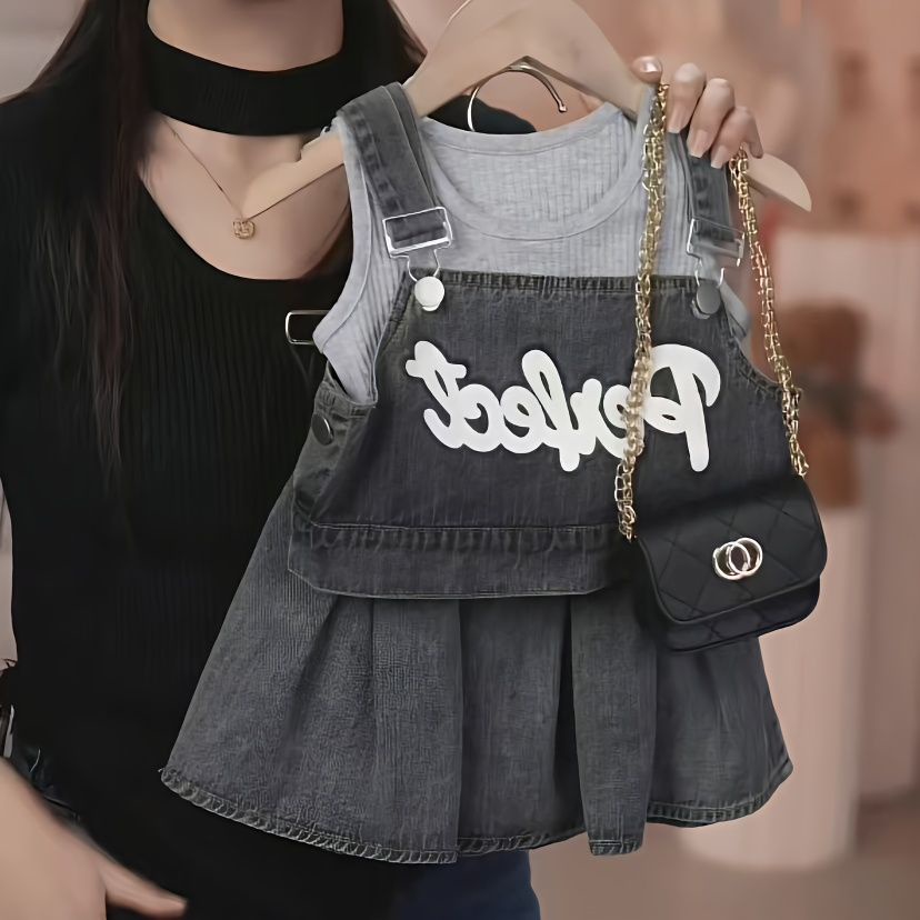 Set Áo Váy Yếm Denim Xuân Hè 2023 Phong Cách Mới Cho Bé Gái Dễ Phối Đồ