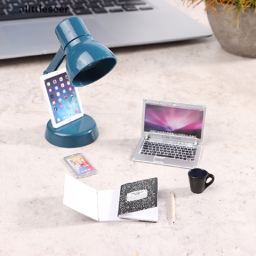Bộ Mô Hình Đèn Bàn Laptop / Điện Thoại / Máy Tính Bảng / Ly Nước Kèm Giá Đỡ Trang Trí Nhà Búp Bê Tỉ Lệ 1: 12
