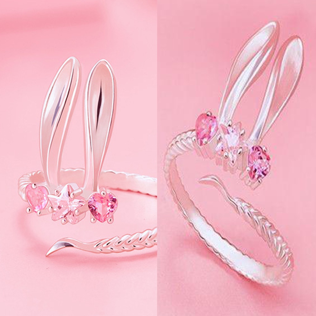 Nhẫn Hở Hình Thỏ Đính Đá Hồng Dễ Thương Cho Nữ