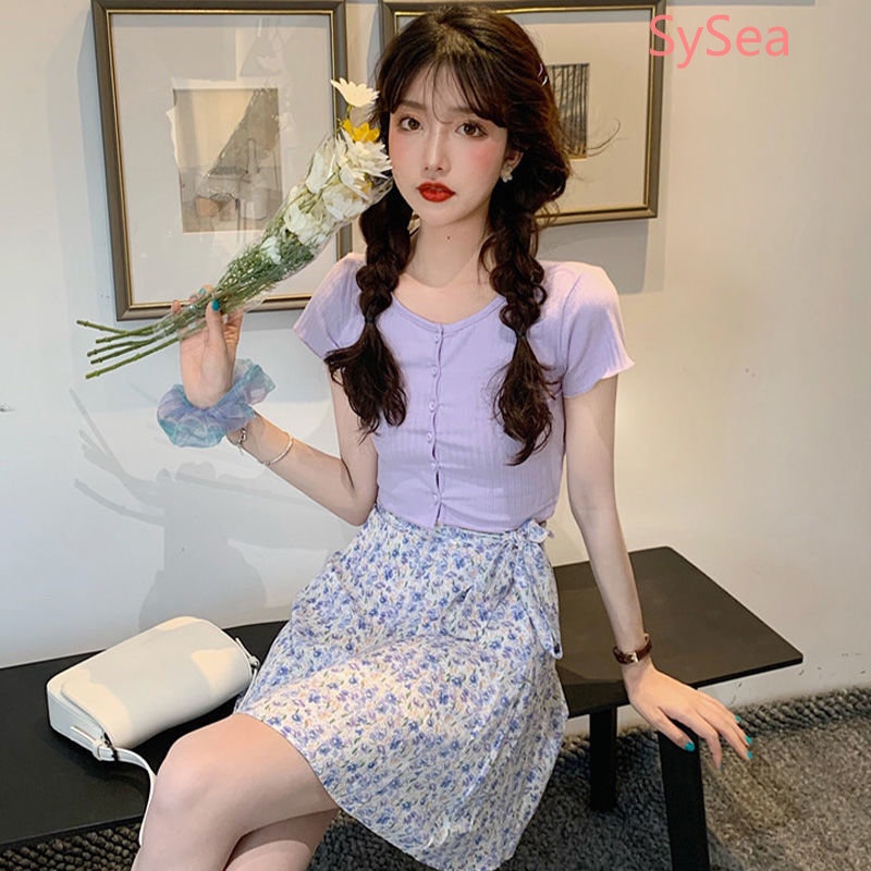 Bộ Áo Cardigan Ngắn Tay Dệt Kim Phối Ren + Chân Váy Thời Trang Mùa Hè Dành Cho Nữ