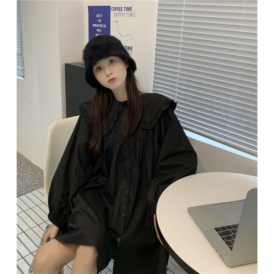 Đầm Dài Tay Cổ Búp Bê Thời Trang Retro Xinh Xắn