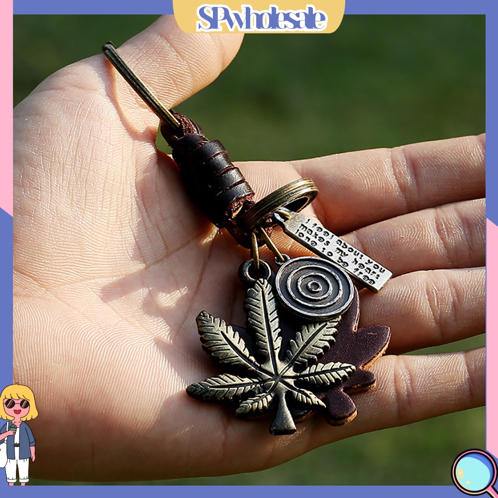 <SPwholesale> Móc Khóa Da Bò Mặt Hình Cánh Bướm / Lá Phong Cách Vintage