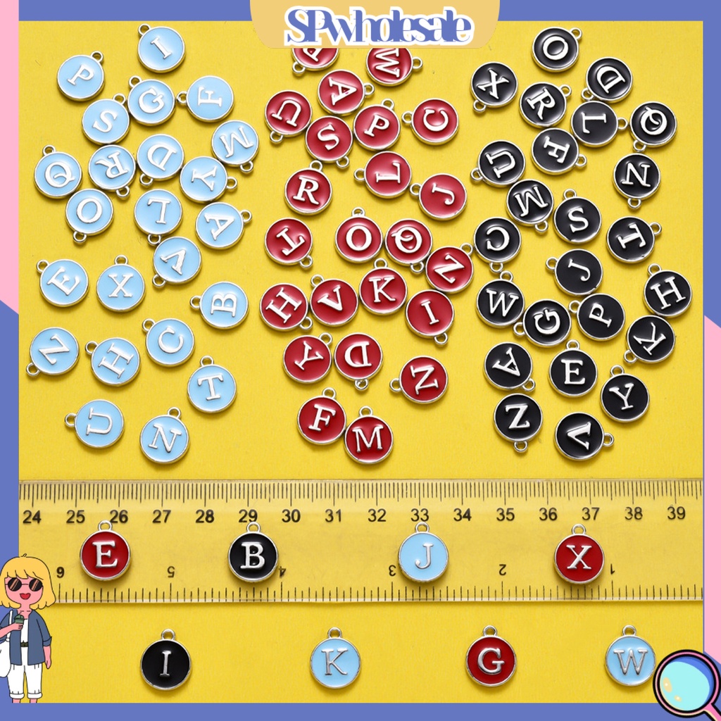 &lt;SPwholesale&gt; Set 26 Mặt Dây Chuyền Tròn Khắc Chữ Bằng Hợp Kim DIY