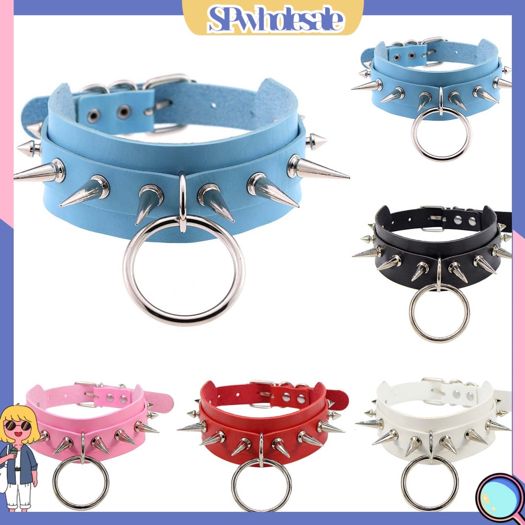 <SPwholesale> Vòng Cổ Giả Da Có Thể Điều Chỉnh Thoải Mái Phong Cách Punk Rock Thích Hợp Đi Tiệc