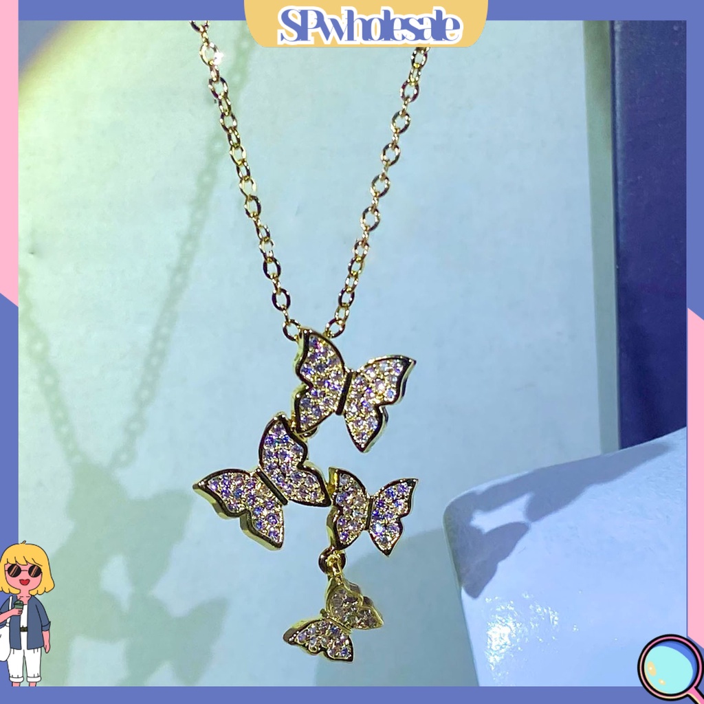 &lt;SPwholesale&gt; Vòng cổ Mặt Hình Bướm Đính Đá Lấp Lánh Cho Nữ