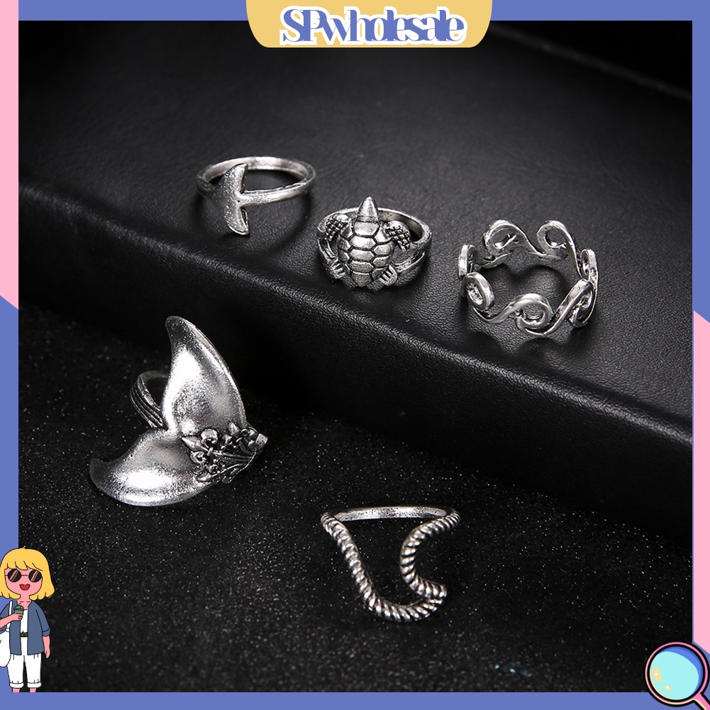 <SPwholesale> Set 5 Nhẫn Đeo Khớp Ngón Tay Phong Cách Boho Cho Nữ