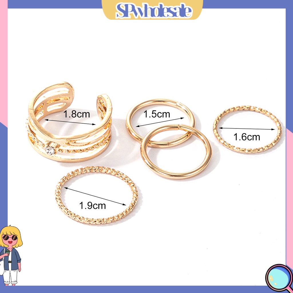 <SPwholesale> Set 5 Nhẫn Đeo Khớp Ngón Tay Màu Sắc Lấp Lánh Thời Trang