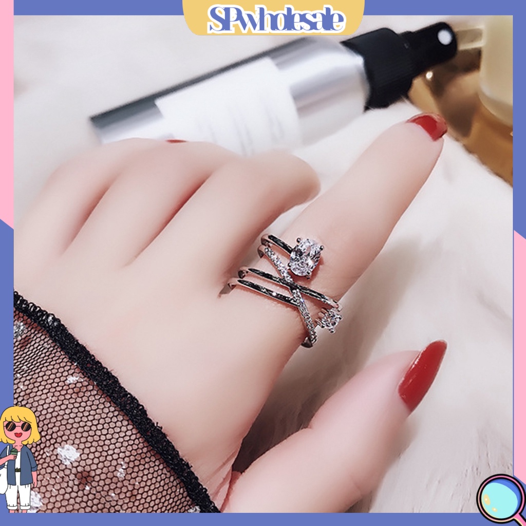 <SPwholesale> Nhẫn Kim Loại Dạng Mở Nhiều Lớp Đính Đá Trang Trí Có Thể Điều Chỉnh Cho Nữ