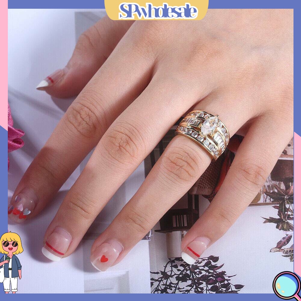 &lt;SPwholesale&gt; Nhẫn Đính Hôn Đính Đá Zircon Thời Trang Cho Nữ