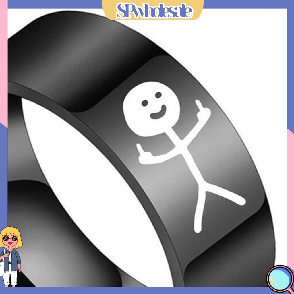 <SPwholesale> Nhẫn Cặp Đôi Bằng Thép Titan Bóng Thời Trang Vẽ Tay Graffiti Cho Nữ Dự Tiệc