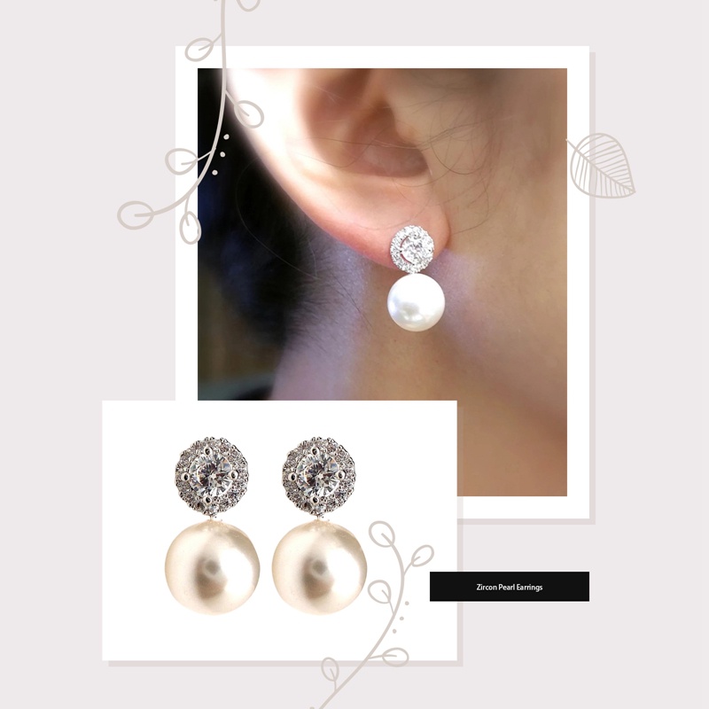 Khuyên Tai Nhỏ Đính Đá Zircon Ngọc Trai Sang Trọng Phong Cách Hàn Quốc