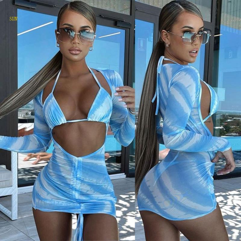 Bộ Đồ Bơi Ba Mảnh Mềm Mại In Họa Tiết Thắt Nút Nhiều Màu Sắc Quyến Rũ Cho Nữ