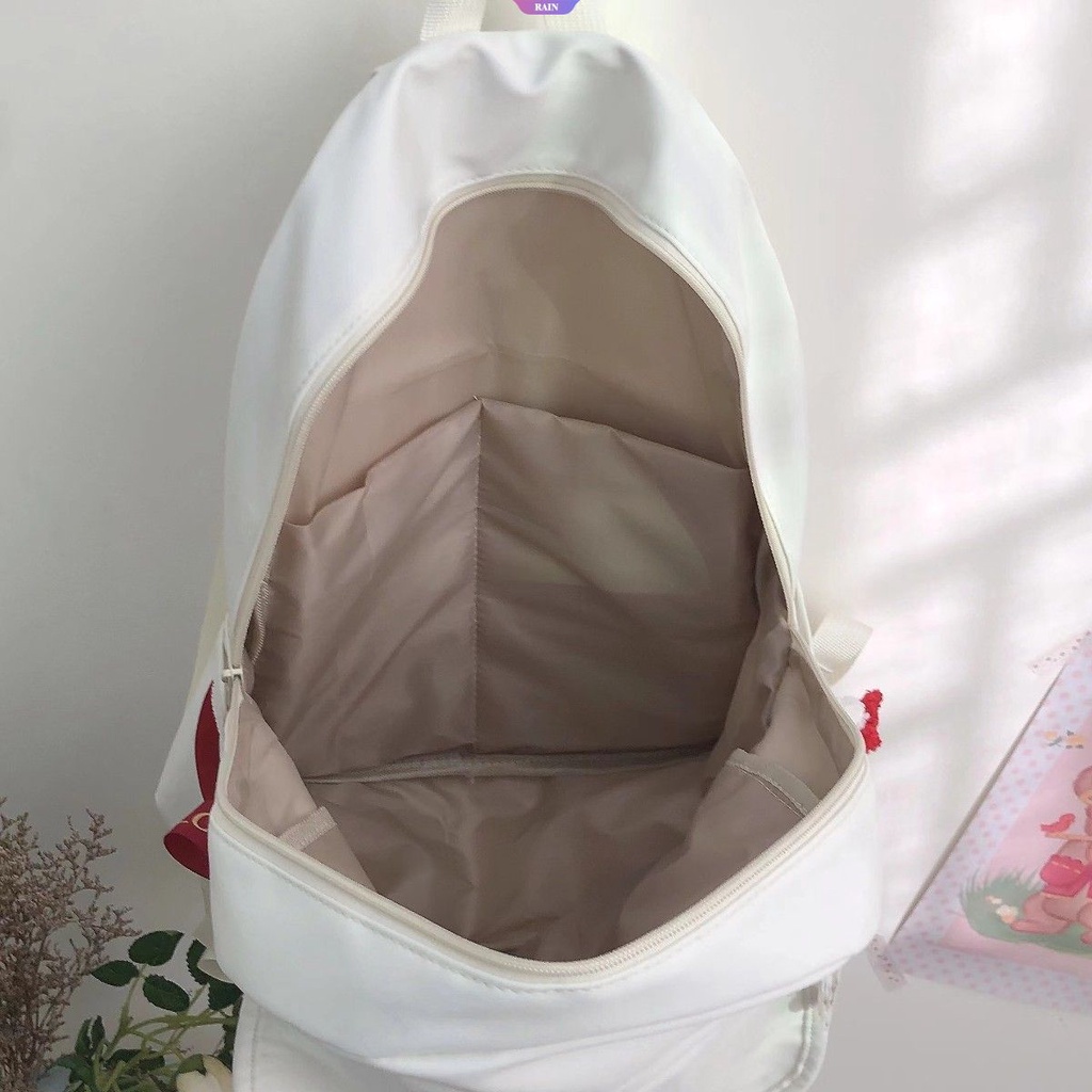 Ba Lô Vải Canvas Cỡ Lớn Có Khóa Kéo Họa Tiết Hoạt Hình Sanrio Hello Kitty Màu Trắng Cho Nữ