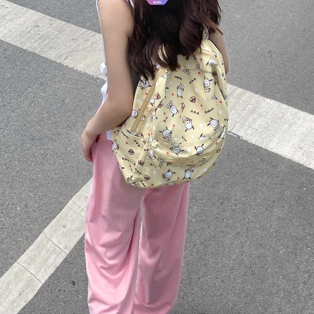 SANRIO Ba Lô Canvas Họa Tiết Hoạt Hình Pochacco Phong Cách Nhật Bản Sức Chứa Lớn Đựng Laptop Đi Học / Du Lịch Cho Nữ Y2k [RAIN]
