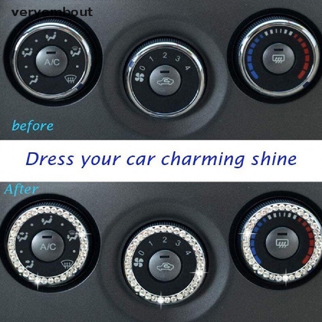 Bộ 2 Vòng Dán Trang Trí Nút Khởi Động Xe Hơi / Mô Tô Hình Tròn Đính Đá Lấp Lánh