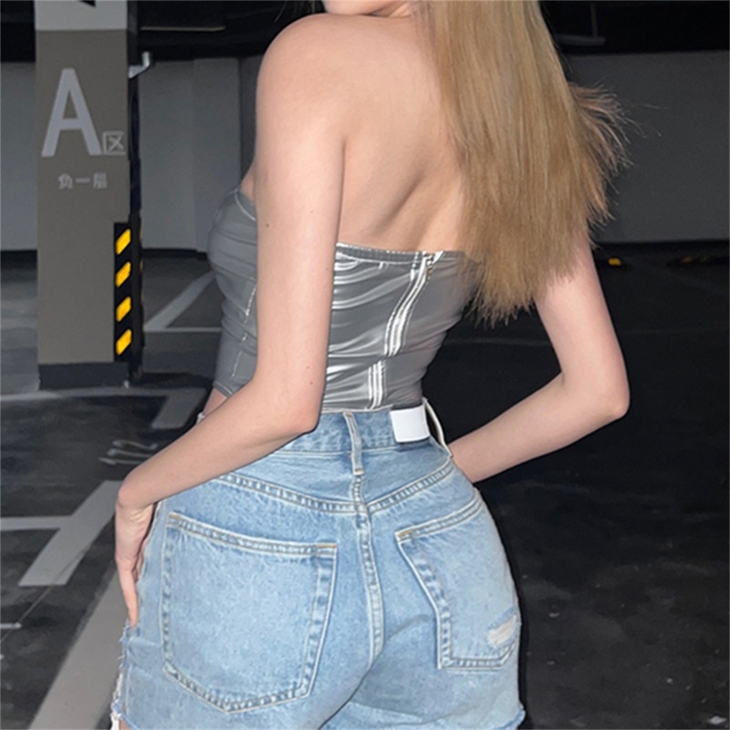 Áo Ống Bằng Da PU Có Khóa Kéo Gợi Cảm Cho Nữ