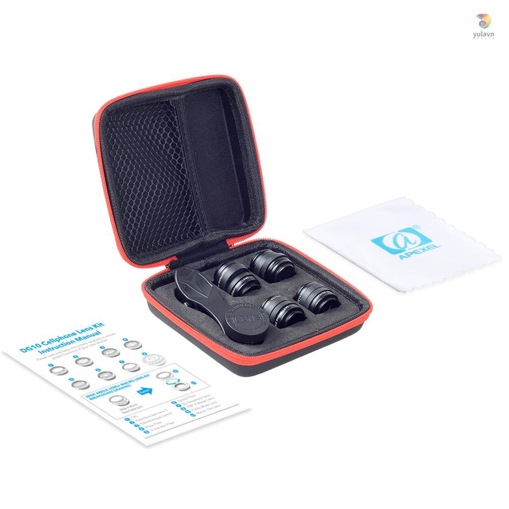 Bộ Thấu Kính APEXEL 10 Trong 1 Góc Rộng 0.63X + 15X Macro + 198 Cho Điện Thoại°Set 2 Món Gồm Kính Lọc Phóng Đại Mắt Cá + Mắt Cá + Ống Kính + CPL + Bộ Lọc Ngôi Sao + Bộ Lọc Lưu Lượng + Kính Hiển Vi 3 + Kaleid