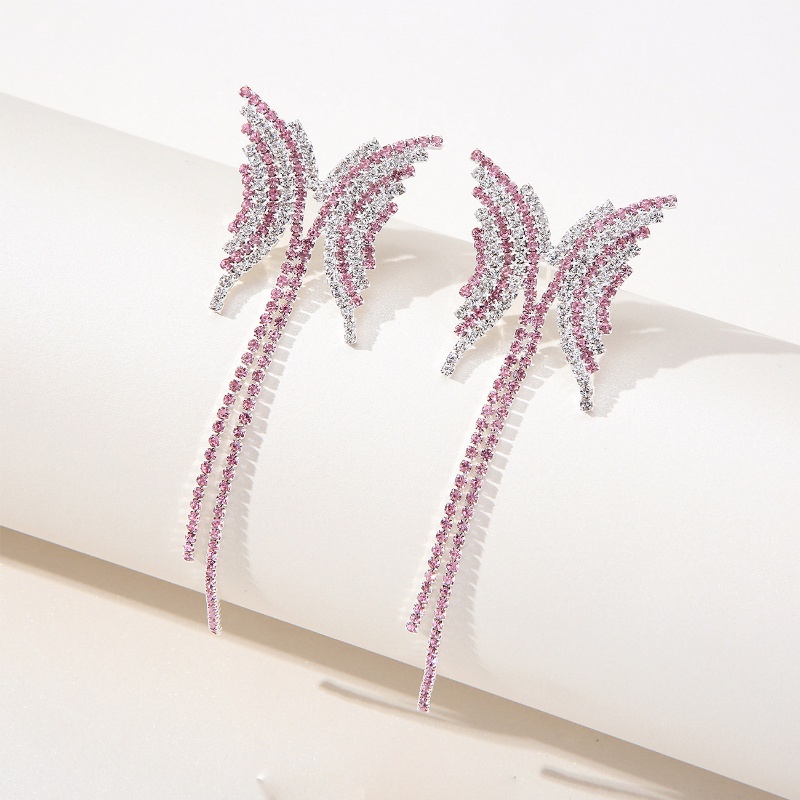 Bông Tai Mạ Bạc 925 Dáng Dài Hình Bướm Đính Kim Cương Phong Cách Hàn Quốc