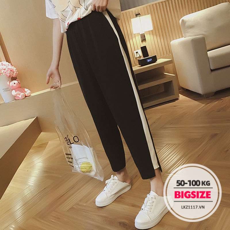 quần thể thao Bigsize quần baggy quần lửng 9 tấc nữ lưng cao cạp cao mùa hè Phong cách Hàn Quốc Thời Trang tiểu thư cá tính xinh đẹp cho người mập béo