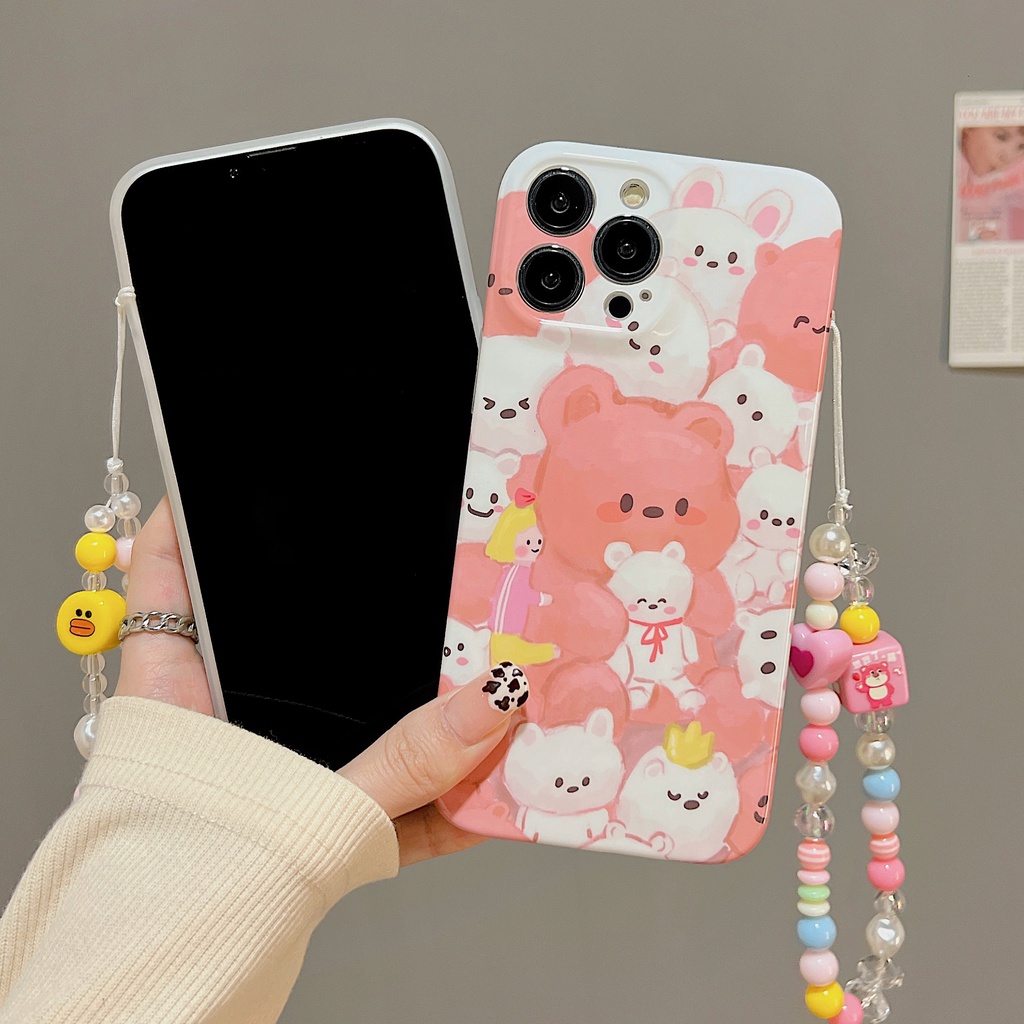 Ốp Điện Thoại TPU Dẻo Họa Tiết Gấu / Vịt / Dây Đeo Ngọc Trai Dễ Thương Cho iphone 14 13 11 12 Pro Max