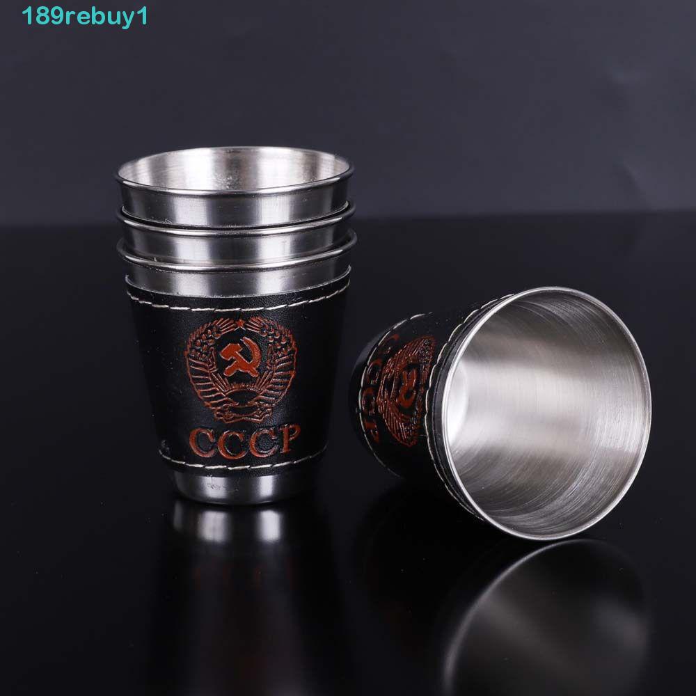 Bộ 4 Ly Uống Nước Bằng Da PU Kèm Túi Đựng Bằng Thép Không Gỉ REBUY1
