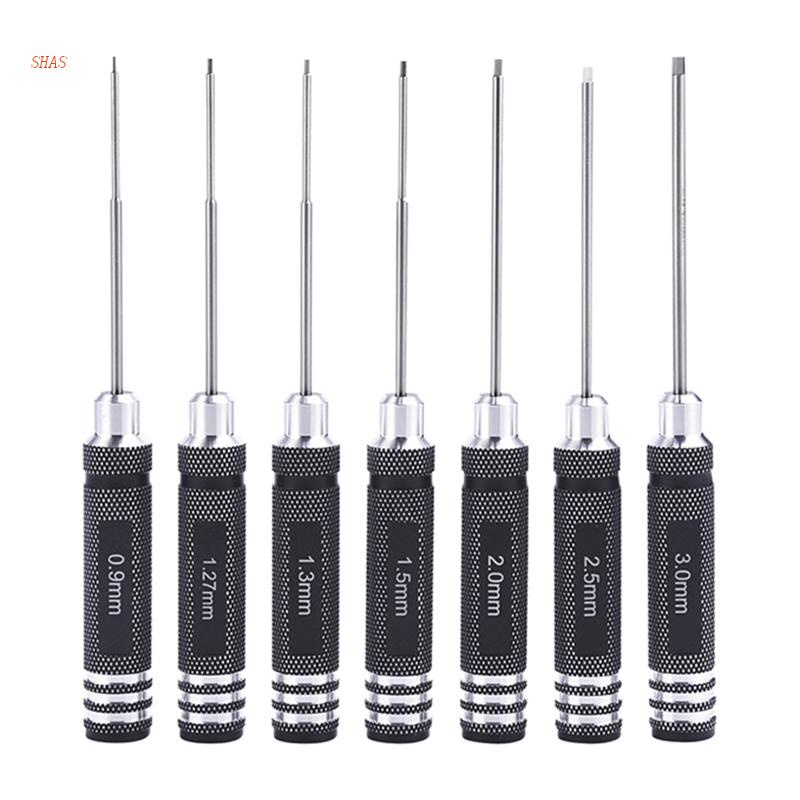 Set 7 Tua Vít Đầu Lục Giác Bằng Hợp Kim Nhôm 0.9 / 1.27 / 1.3 / 1.5 / 2.0 / 2.5 / 3.0mm Sửa Chữa Tiện Dụng