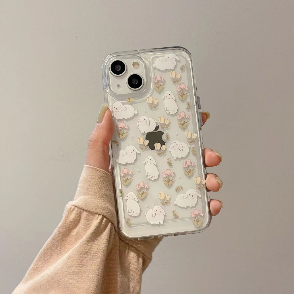 ✅Ốp Điện Thoại Mềm Trong Suốt In Hình Hoa Tulip / Thỏ Cho Iphone Promax / 13plus / 14 117 / xrpro812 xs