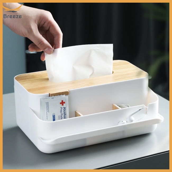 Hộp Đựng Khăn Giấy Đa Năng 18l Kèm Nắp Gỗ Trang Trí Nhà Bếp / Phòng Ngủ