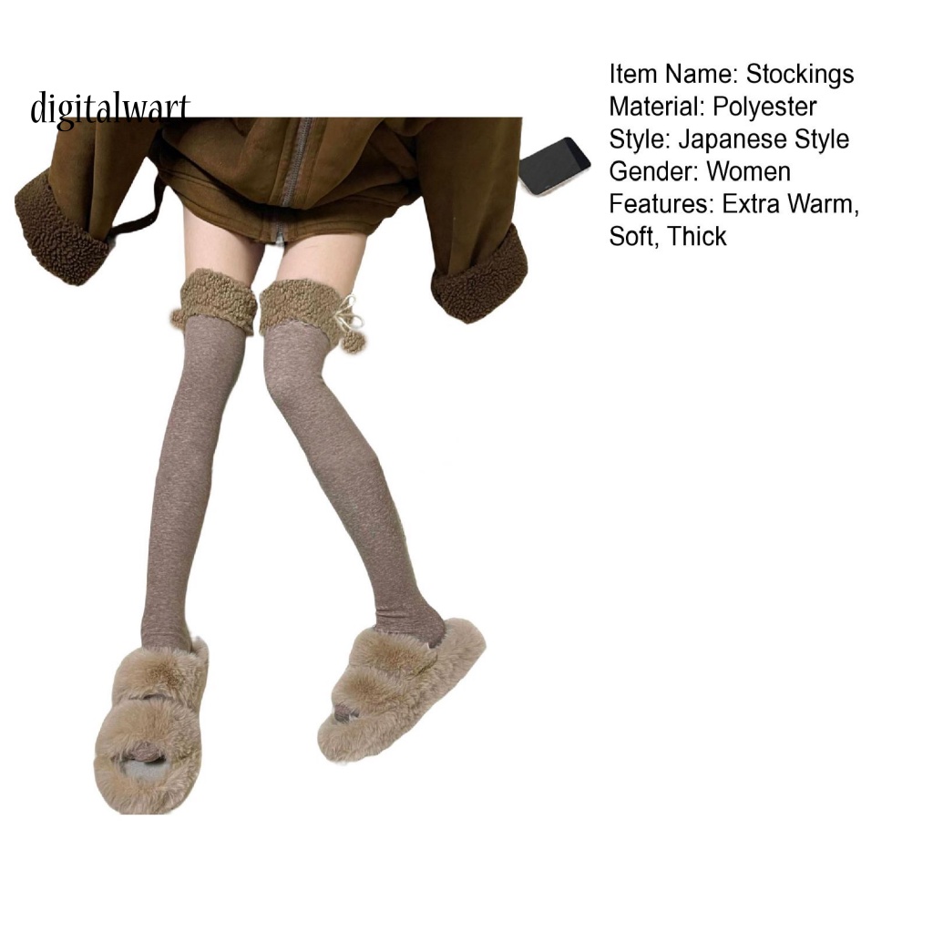 Kỹ Thuật Số| 1 Đôi Vớ Dài Qua Gối Bằng Vải Lông Cừu Dày Co Giãn Thoáng Khí Chống Trượt Giữ Ấm Mùa Đông Phong Cách Nhật Bản Cho Nữ