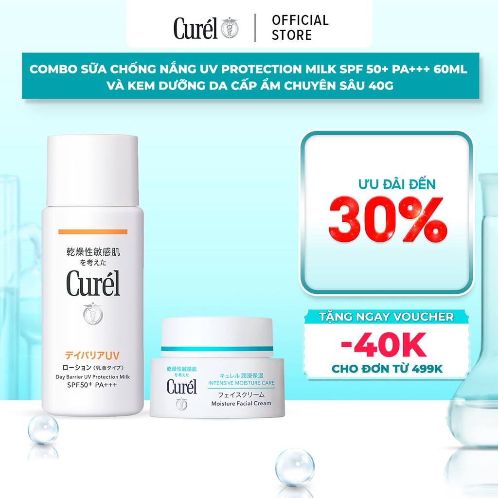 Combo sữa chống nắng Curel UV Protection Milk SPF 50+ PA+++ 60ml và Kem dưỡng da Curel cấp ẩm chuyên sâu 40g