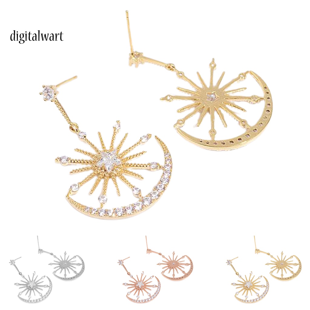 Kỹ Thuật Số| 1 Đôi Bông Tai Hình Mặt Trăng Ngôi Sao Đính Đá Phong Cách Hàn Quốc