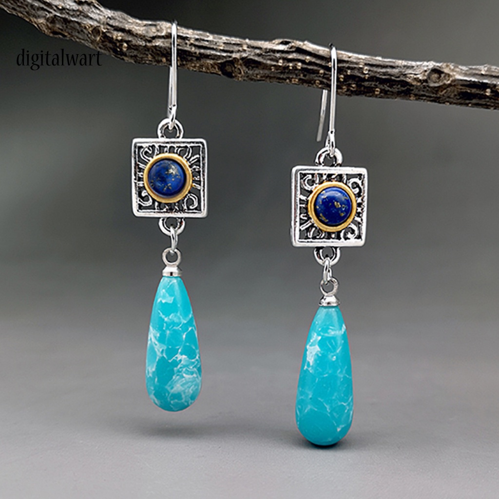 Kỹ Thuật Số| Bông Tai Dáng Dài Hình Giọt Nước Đính Đá Ngọc Lam Giả Thời Trang Cho Nữ