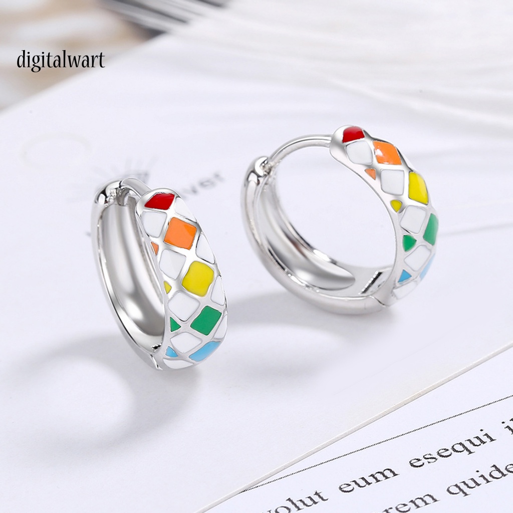 Kỹ Thuật Số| 1 Đôi Bông Tai Tròn Họa Tiết Kẻ Ô Phong Cách Hàn Quốc Dành Cho Nữ