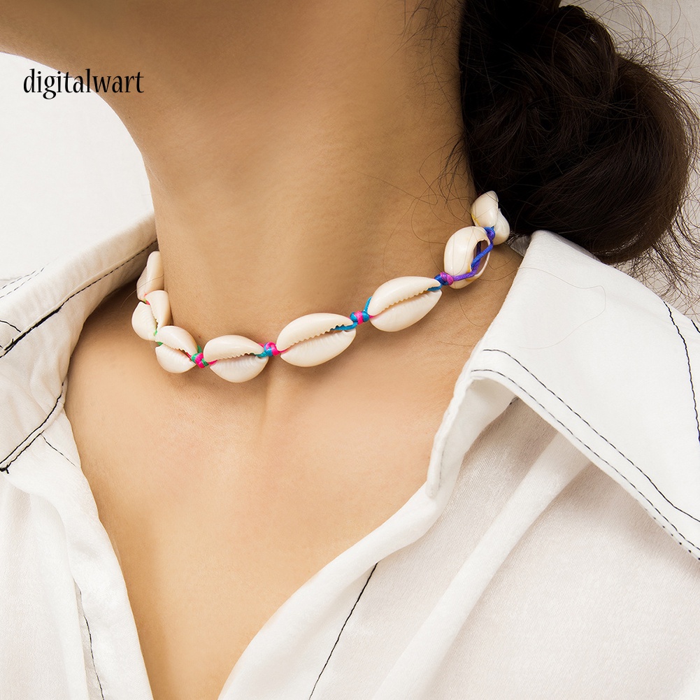 Kỹ Thuật Số| Vòng Cổ Choker Dây Bện Đính Vỏ Sò Nhiều Màu Phong Cách Hawaii