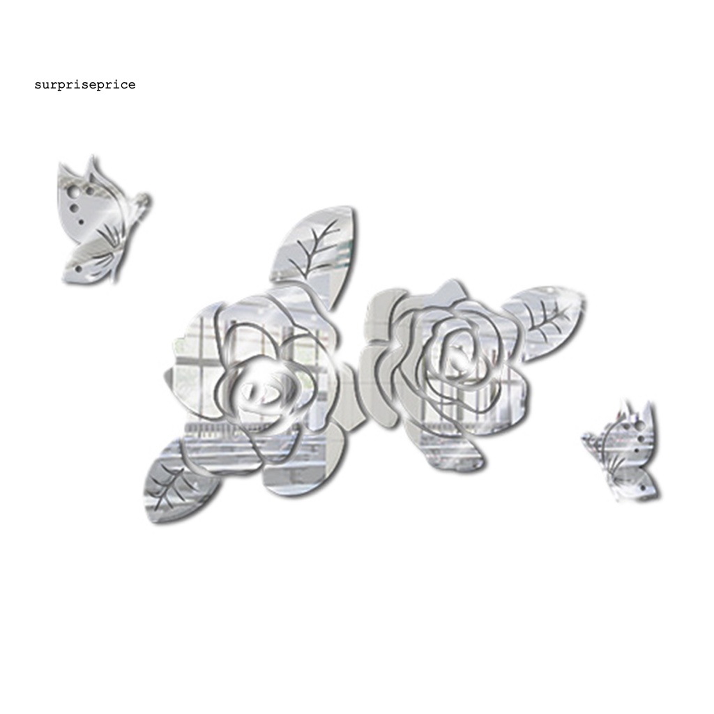 Decal dán tường Bằng Acrylic Họa Tiết Hoa Hồng Và Bướm 3D Tinh Xảo Có Thể Tháo Gỡ Trang Trí Nhà Cửa