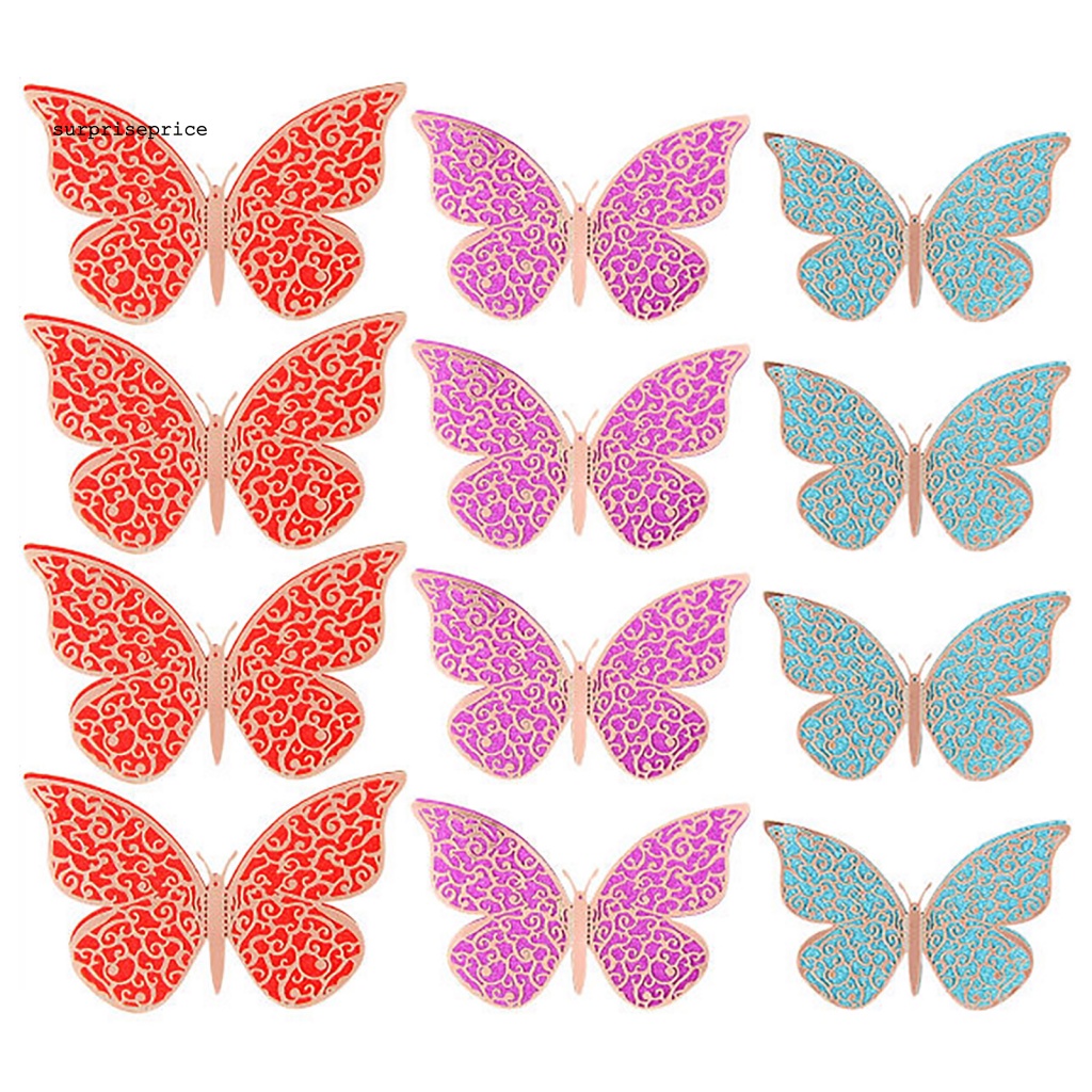 Bộ 12 Miếng Dán Tường Trang Trí Hình Bướm 3D Nhiều Màu Sắc Sống Động