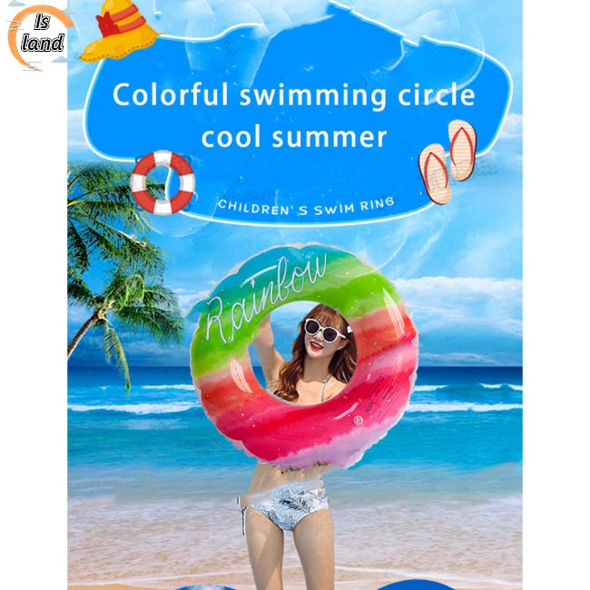 Phao Bơi Bơm Hơi Bằng Pvc Dày Dặn Hình Hoa Màu Cầu Vồng Dễ Thương