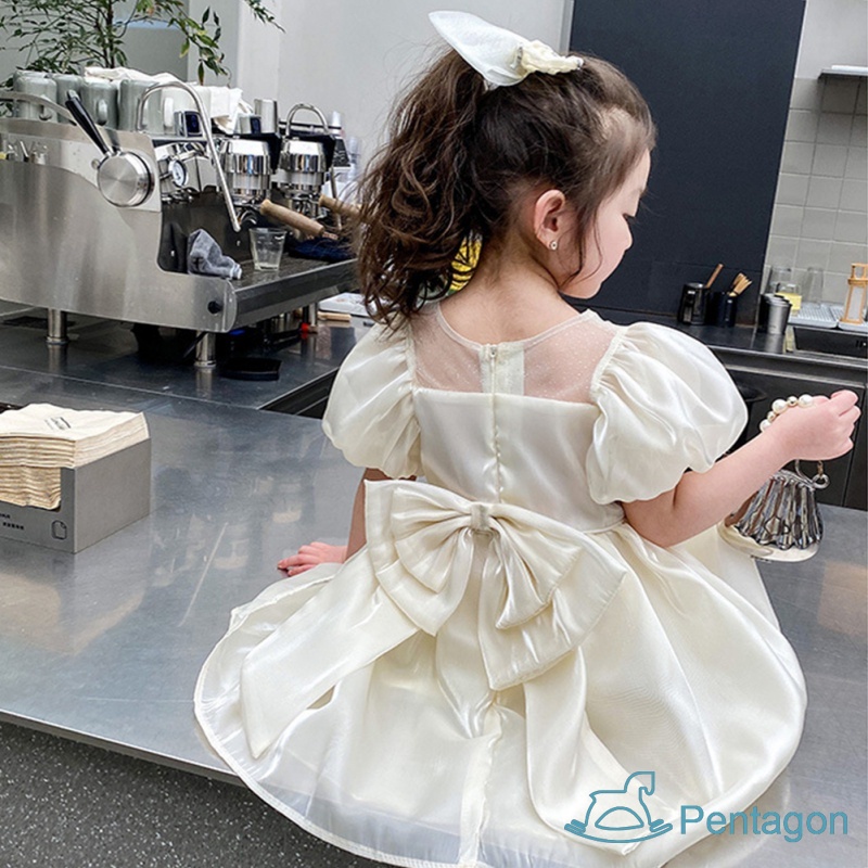 Đầm Công Chúa Mùa Hè Tay Phồng Đính Nơ Dễ Thương Thoải Mái Phong Cách Phương Tây Cho Bé Gái