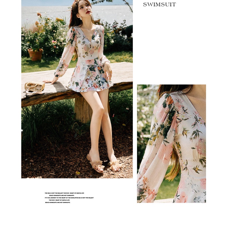 Bộ Đồ Bơi Một Mảnh Ôm Dáng Tay Dài In Họa Tiết Hoa Thời Trang Mới 2023 Cho Nữ