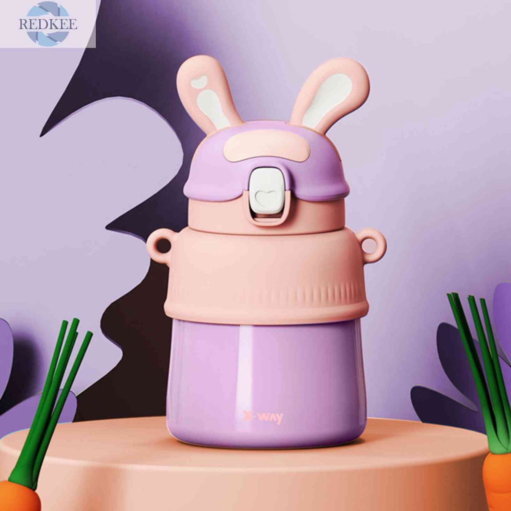 Bình Nước Cách Nhiệt 500ml Thiết Kế Tai Thỏ Xinh Xắn Tiện Dụng
