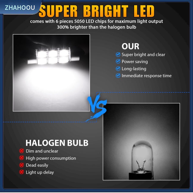 ☃Phụ Kiện Trang Trí Nhà Cửa Độc Đáo Sáng Tạo☃ Set 50 Bóng Đèn 36mm C5w 6 Smd 6000k Siêu Sáng Dành Cho Ô Tô