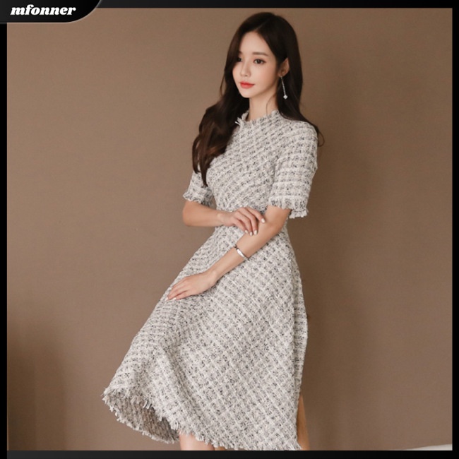 Đầm Tay Lửng Cổ Lọ Dáng Xòe Lưng Cao Cỡ Lớn Thời Trang Cho Nữ