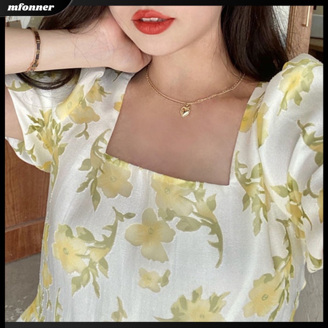 Đầm Chữ A Tay Ngắn Cổ Thuyền Họa Tiết Hoa Phong Cách Pháp Ngọt Ngào Thời Trang Mùa Hè Cho Nữ