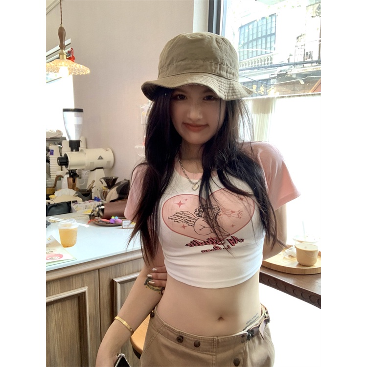 Áo Thun Tay Ngắn Cổ Tròn In Chữ Màu Sắc Tương Phản Thời Trang Quyến Rũ Cho