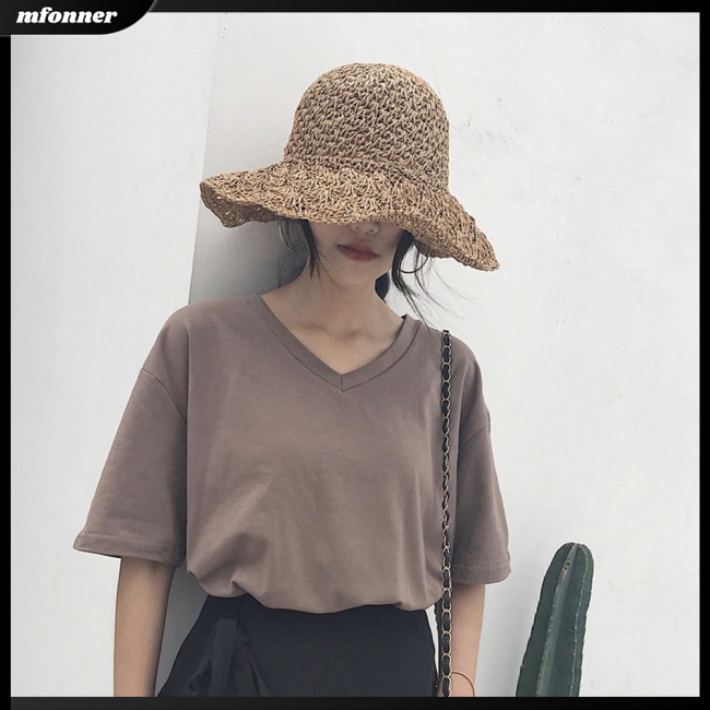 Áo Thun Tay Ngắn Cổ Chữ V Màu Sắc Đơn Giản Cho Nữ