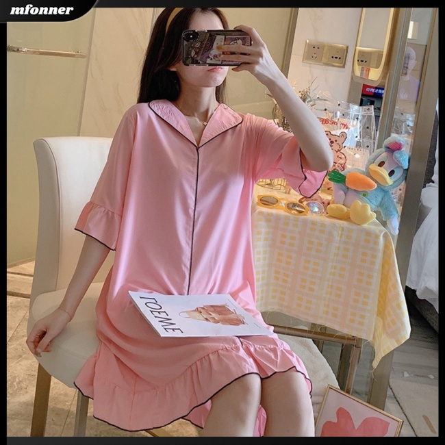 Đầm Ngủ Dáng Rộng Màu Trơn Siêu Mỏng Thời Trang Mùa Hè Dễ Thương Cho Nữ