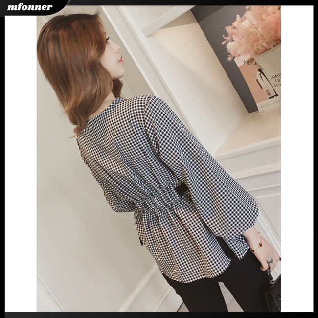 Áo Kiểu Tay Dài Cổ Chữ V Họa Tiết Kẻ Sọc Thời Trang Mùa Thu Cho Nữ