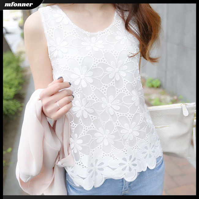 Áo Sát Nách Dáng Rộng Phối Ren Hoa Thời Trang Mùa Hè Cho Bạn Gái