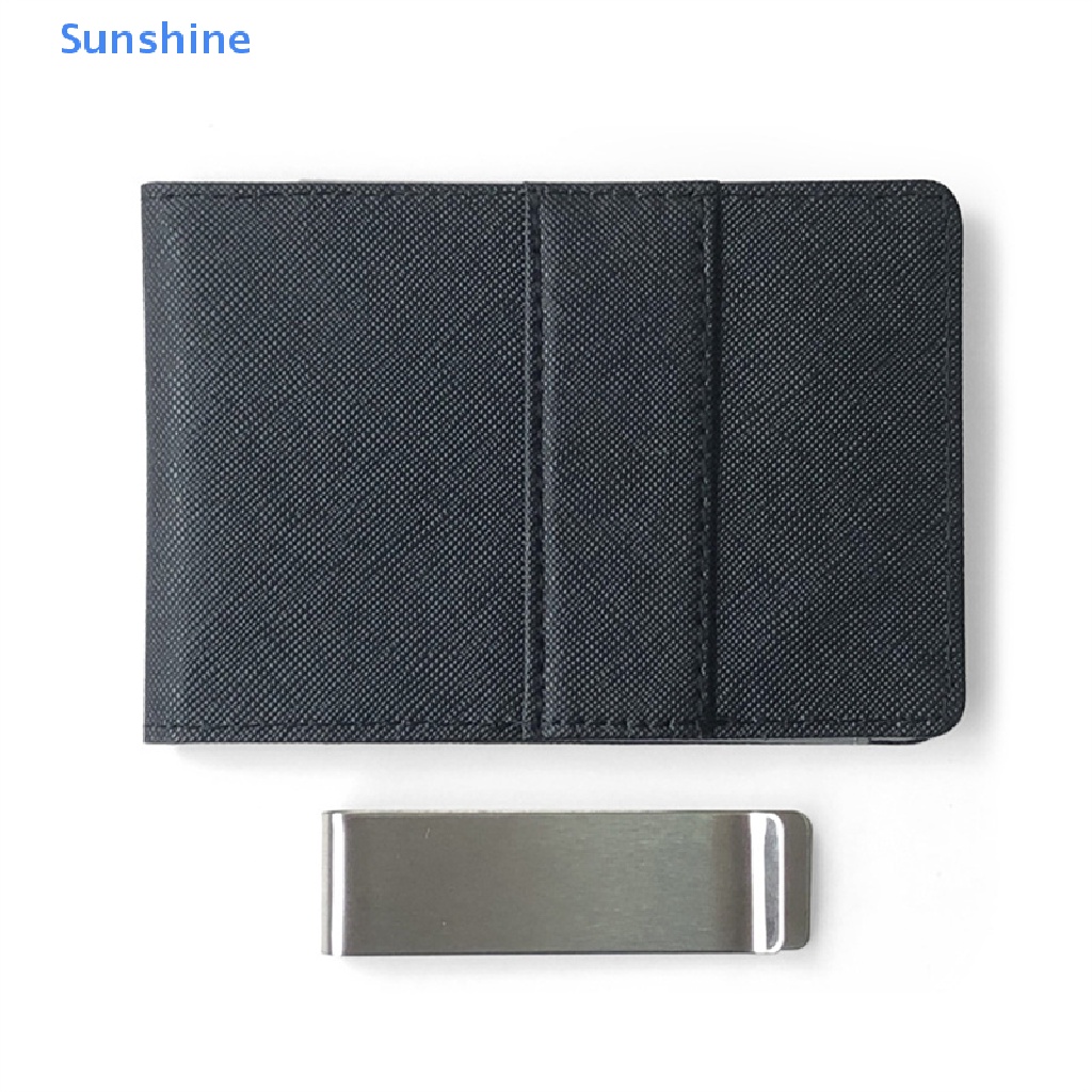 Ví Da Kẹp Tiền Mỏng Màu Trơn Có Kẹp Kim Loại Thời Trang Cho Nam