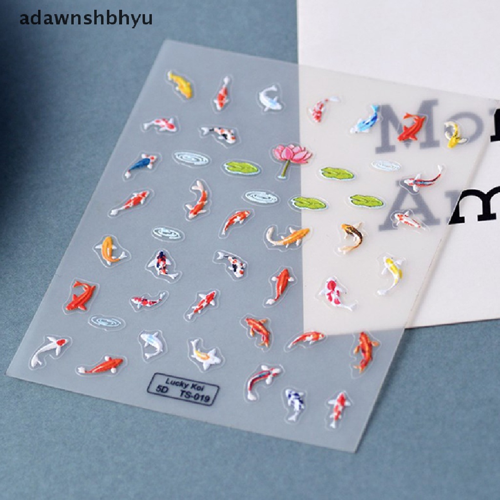 Miếng Dán Trang Trí Móng Tay Họa Tiết Cá Lá Sen 5D Nhiều Màu Sắc